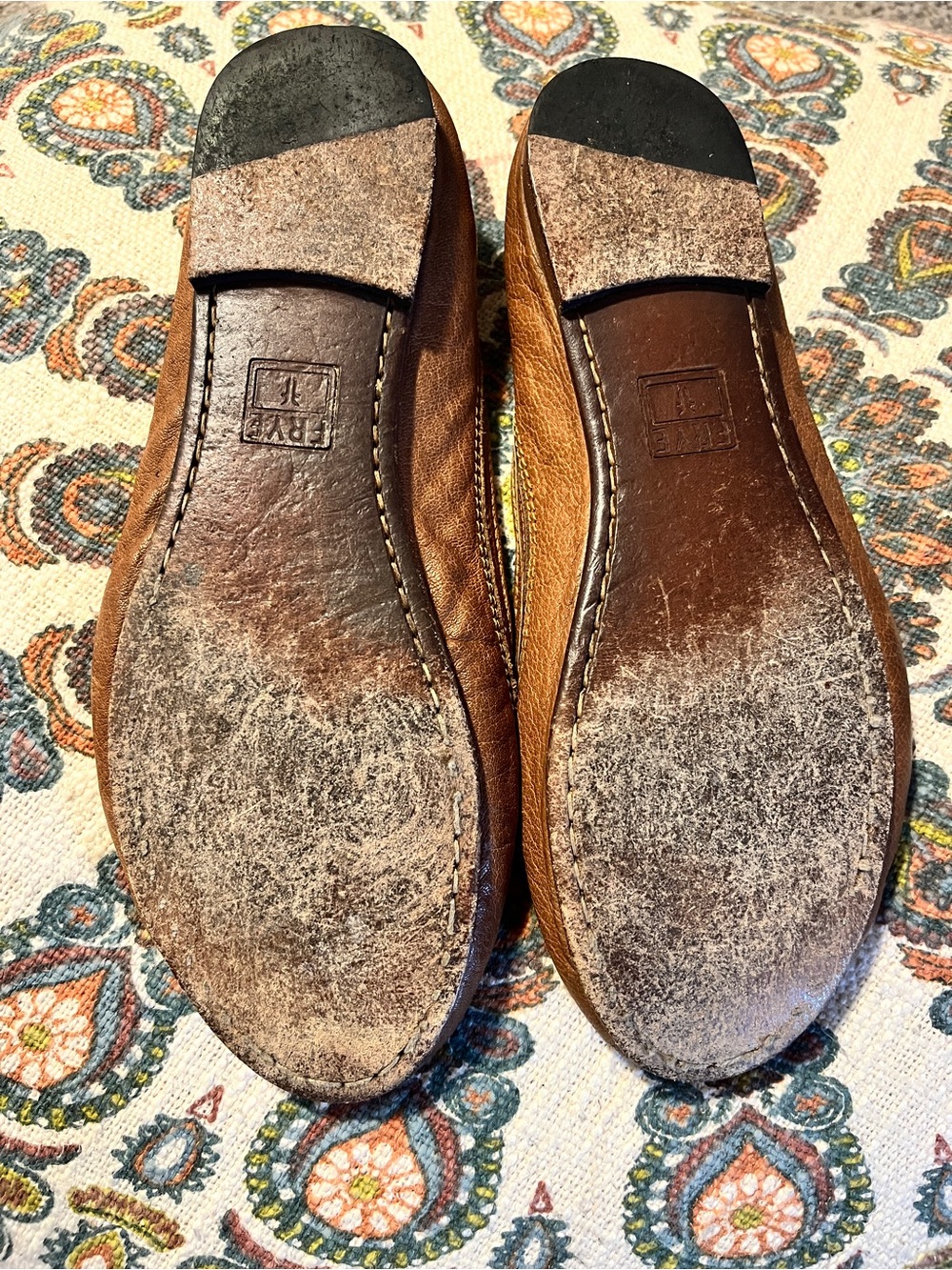FRYE Women's Cognac Brown Leather Ballet Flats Size 8 Carson - Picture 4 of 8